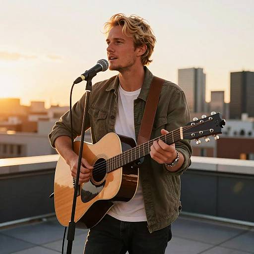 Blonde Male Singer on Rooftop Sunset