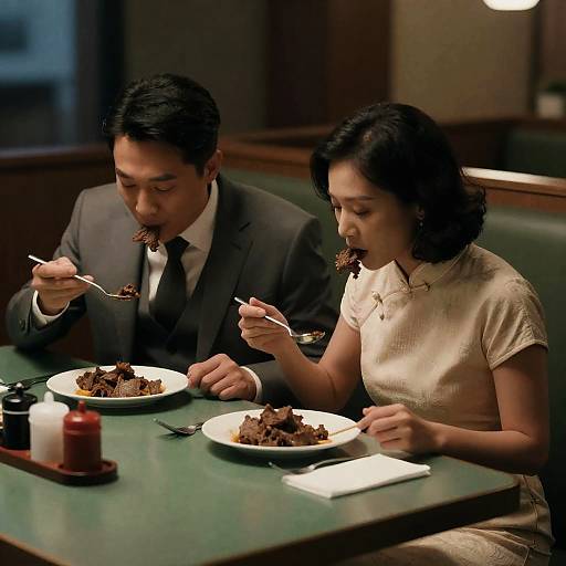 Intimate Dining Scene in Dim Lighting