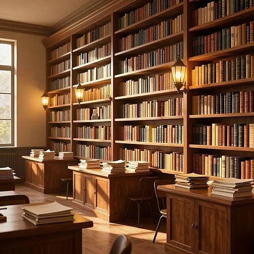 Golden-Hour 3D Library Ambiance