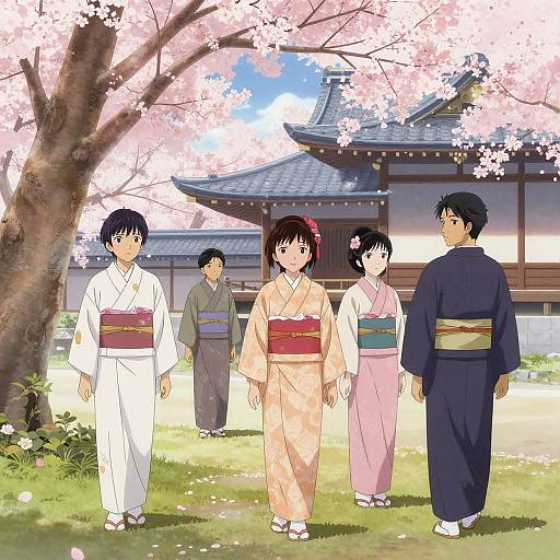 Heian Era Anime Cherry Blossom Scene