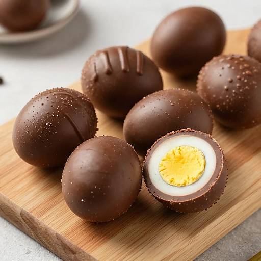 Chocolate Scotch Eggs on Wooden Board