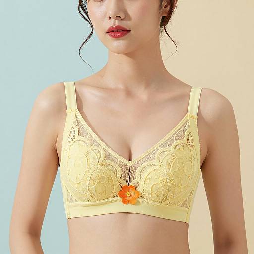 Elegant Asian Woman in Colorful Bra