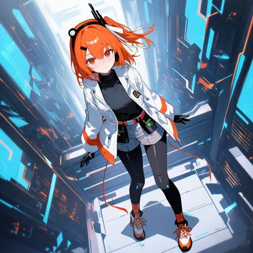 Futuristic Android Girl with Orange Hair