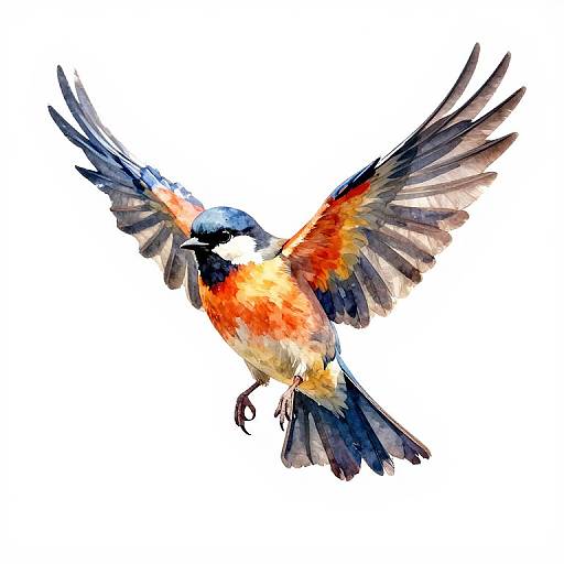Vibrant Watercolor Bird with Spread Wings