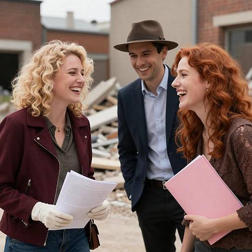 Joyful Trio Amidst Urban Ruins