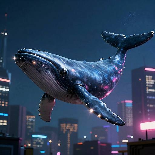 Cinematic Cyborg Whale in Neon Metropolis