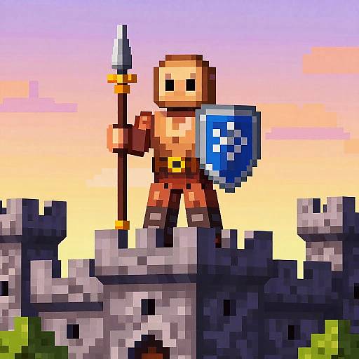 Pixel Art Warrior on Castle Wall