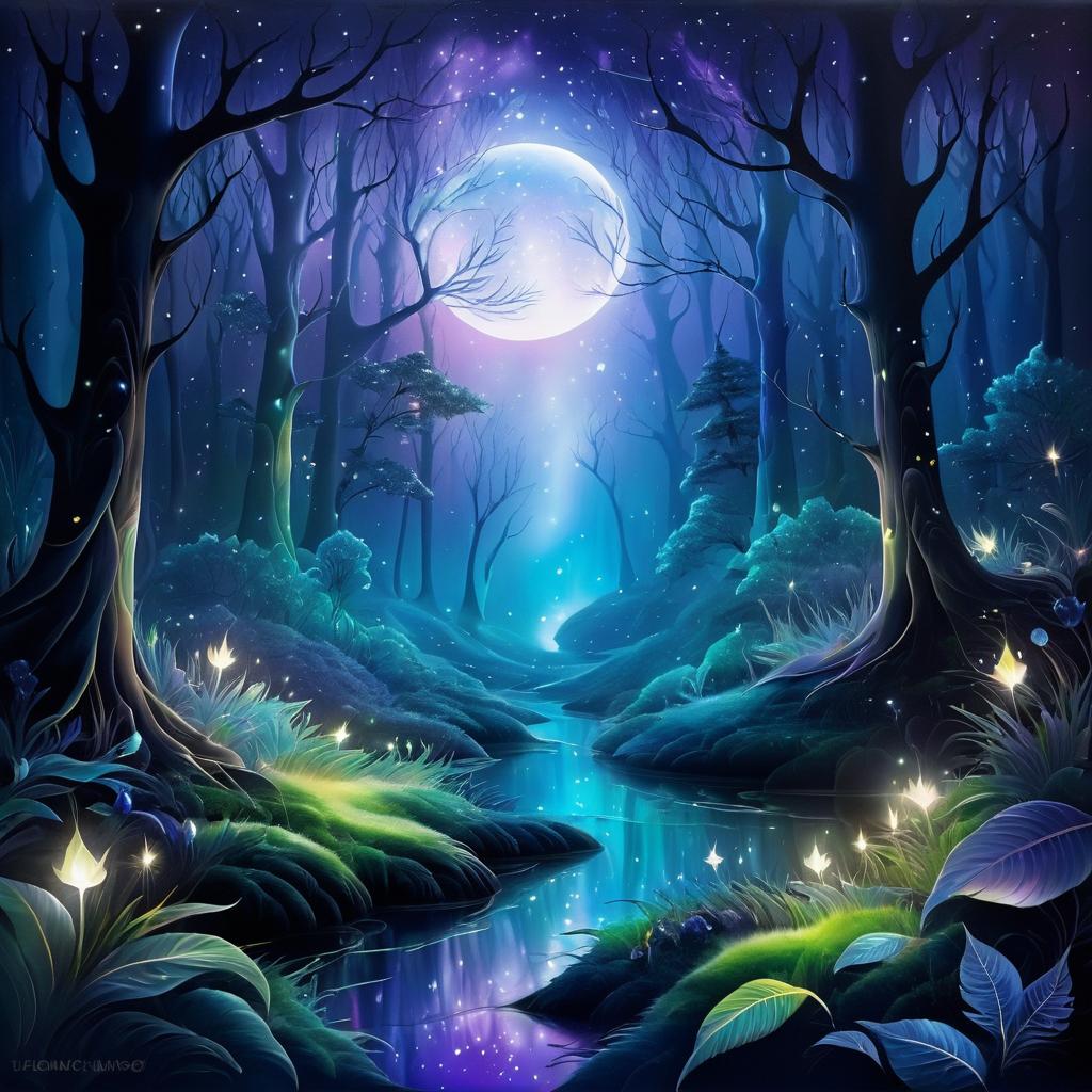 Mystical Moonlit Forest Fantasy Art