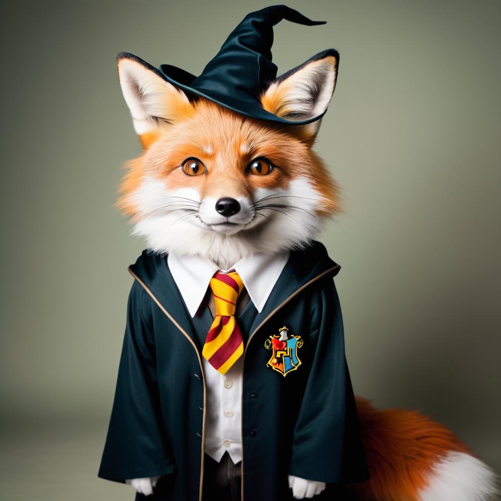 Whimsical Fox Dressed as Harry Potter