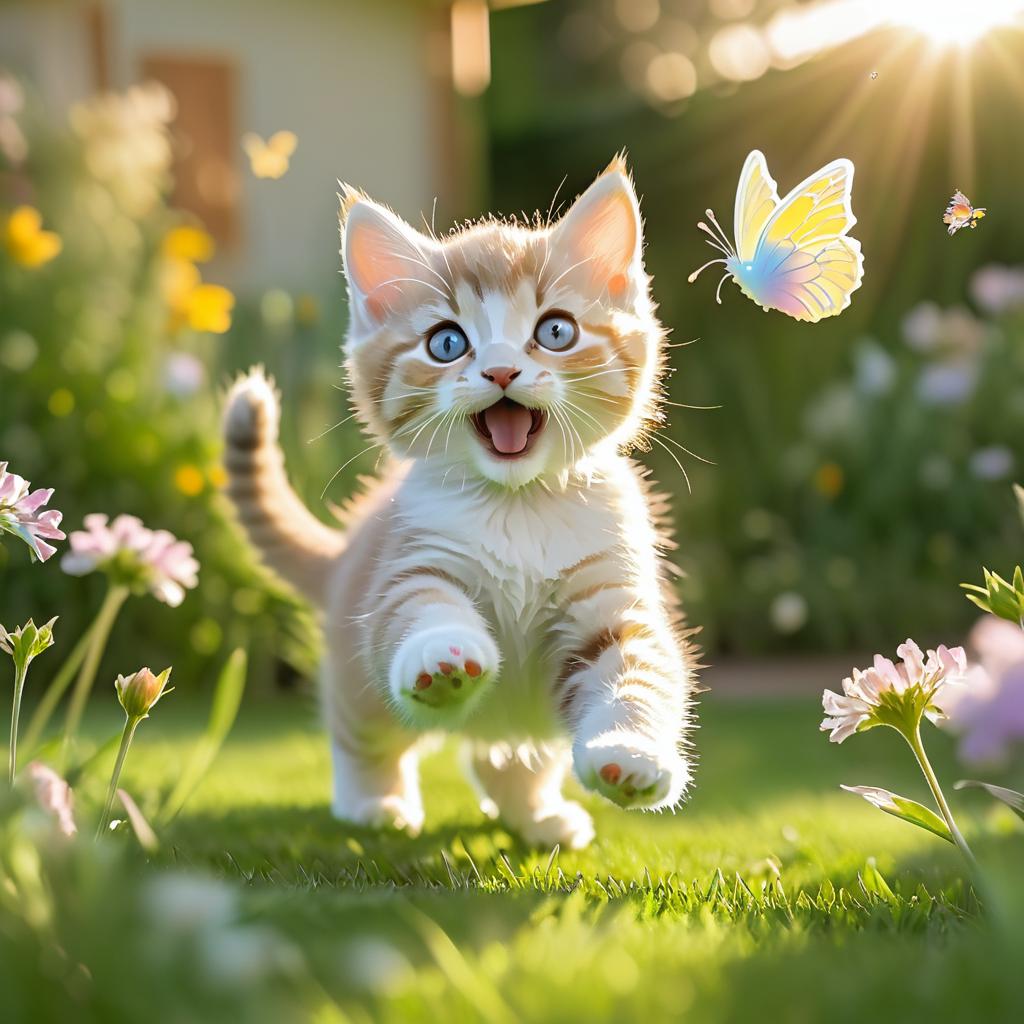 Playful Kitten Chasing a Butterfly