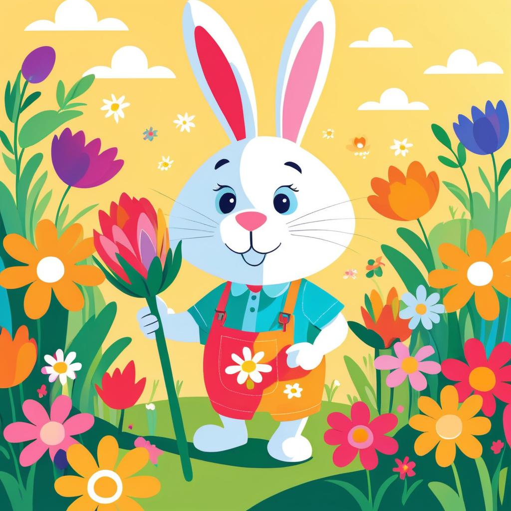 Whimsical Rabbit Gardening in Vibrant Colors