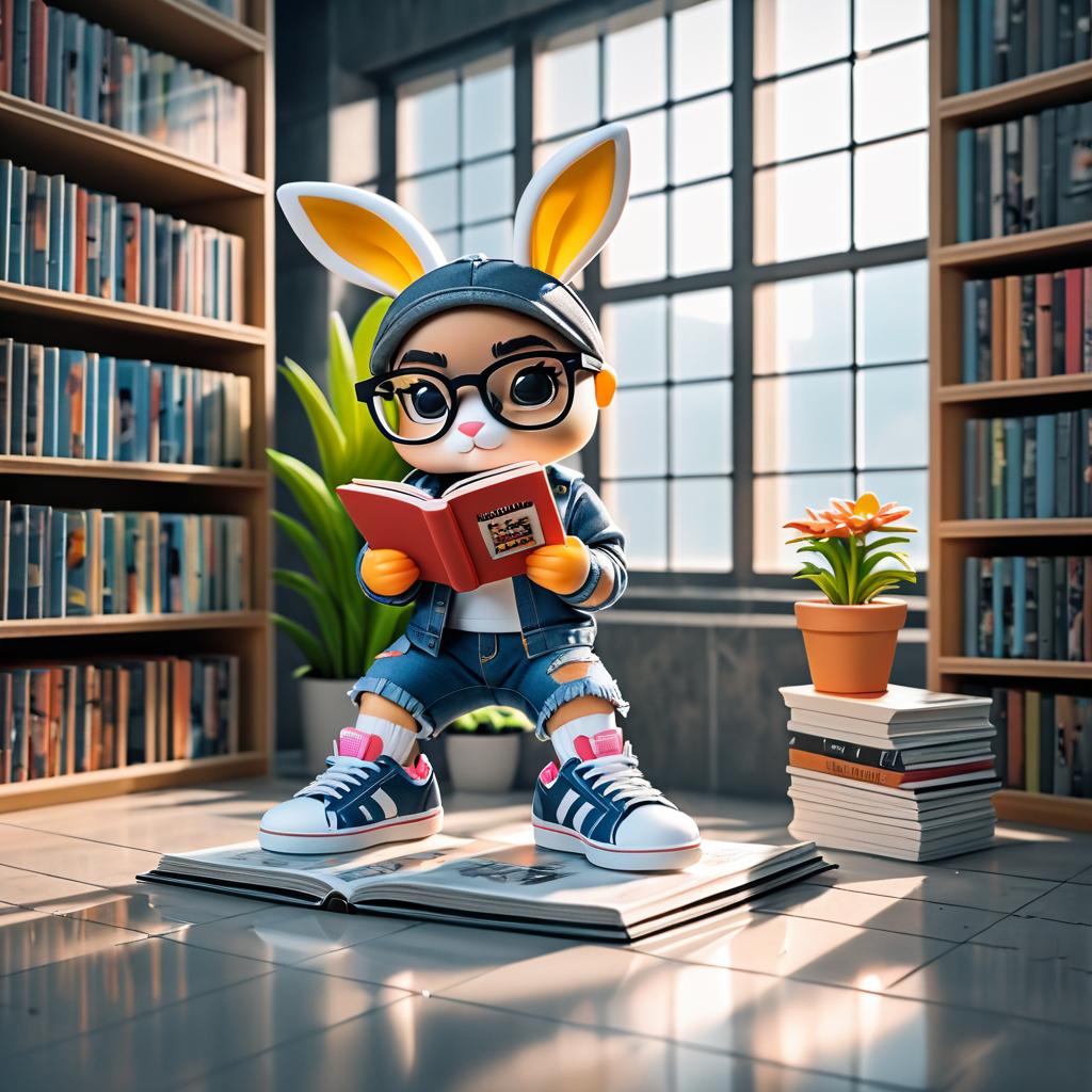 Cinematic Bunny Reading in a Library