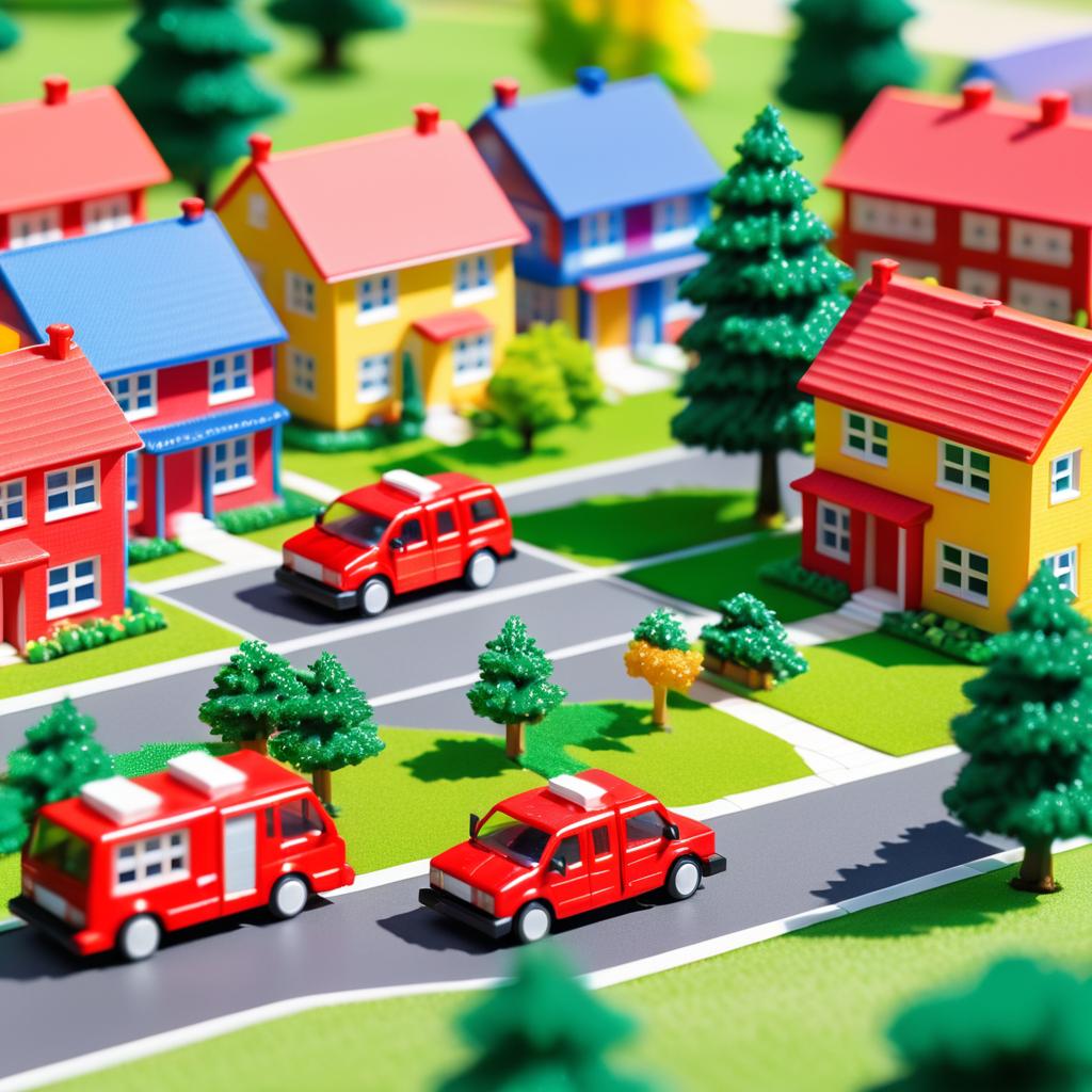 Miniature Fire Engine in Suburban Setting