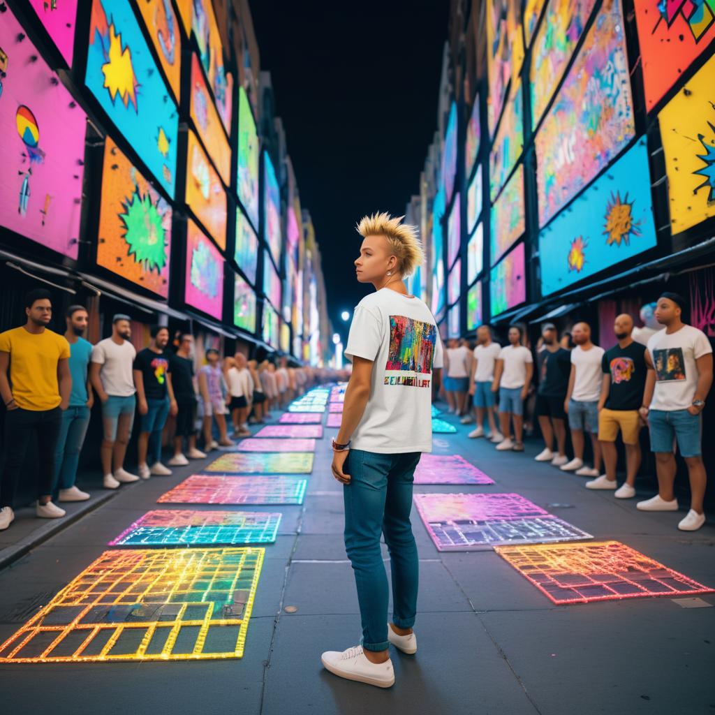 Vibrant City Scene with Young Man