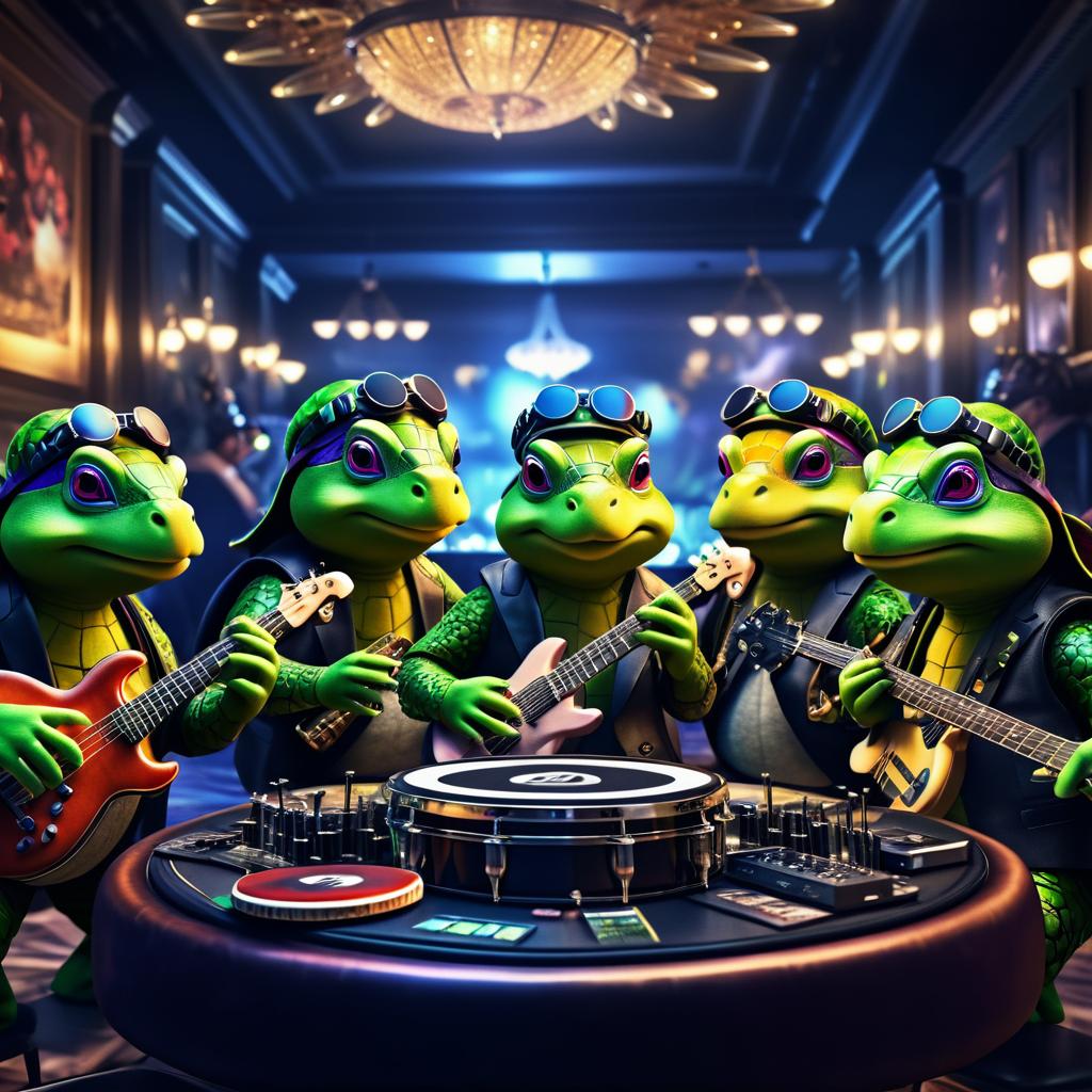 Turtles Rocking Out in a Fancy Restaurant