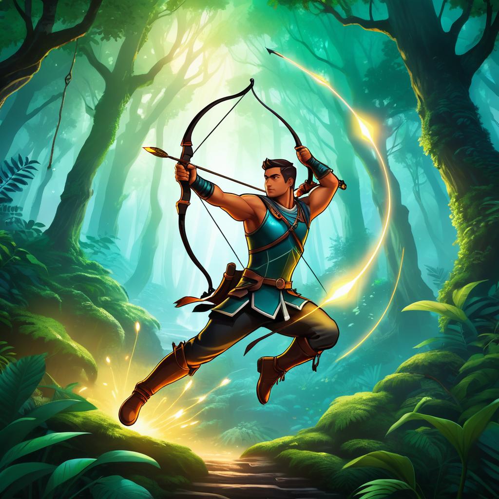 Dynamic Archer Warrior in Enchanted Forest