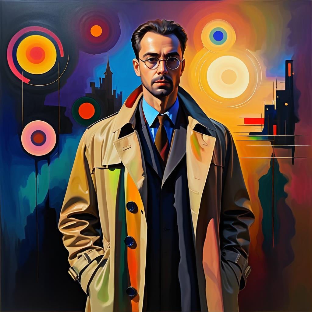 Trench Coat Man in Abstract Art Style