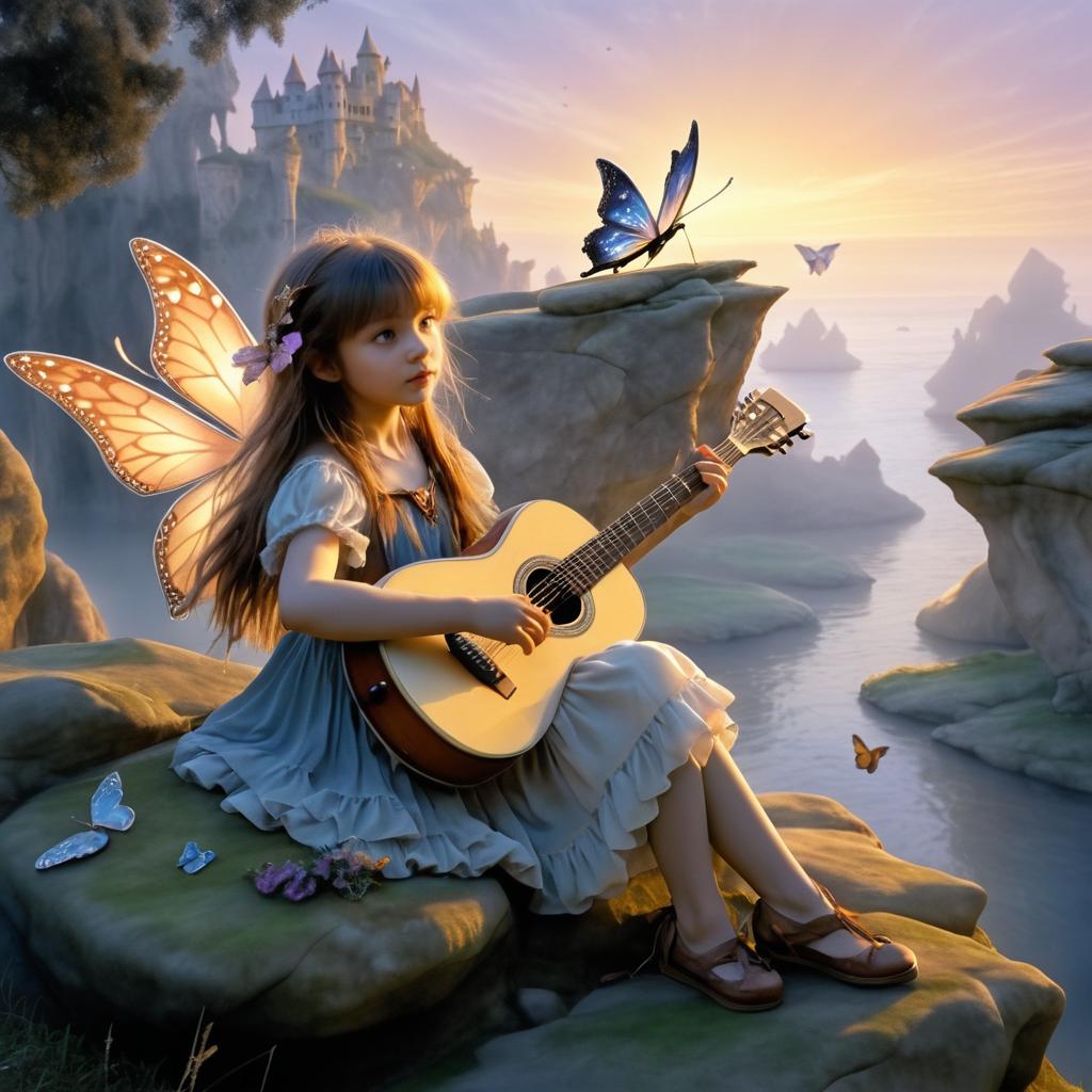 Enchanting Dawn: Girl, Guitar, and Dreams