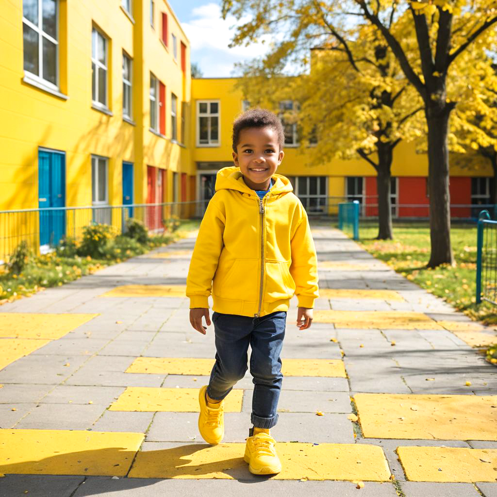 Child in Yellow Sneakers in Schoolyard