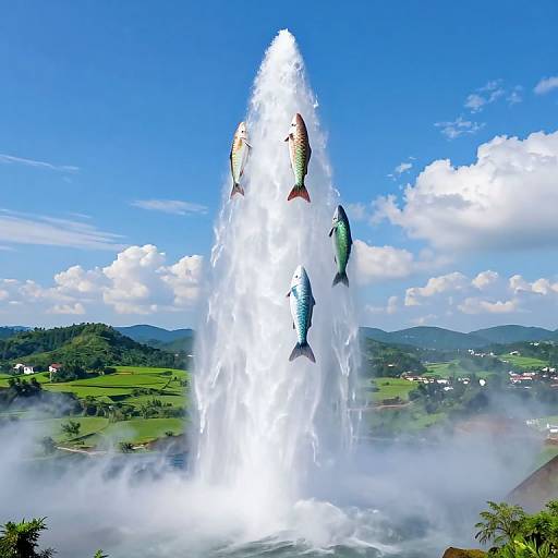 Surreal Fish Ascending Inverted Waterfall