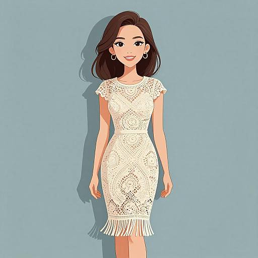 Chic Woman in Cream Crochet Dress