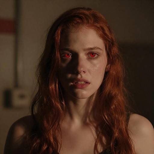 Distressed Pale Woman with Glowing Eyes