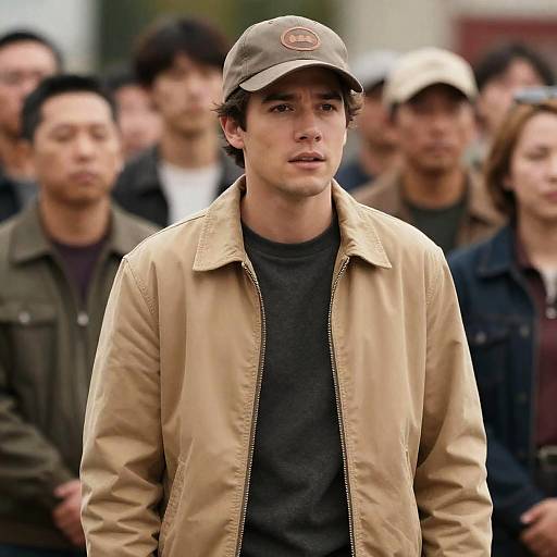 Man in Tan Jacket at Crowd