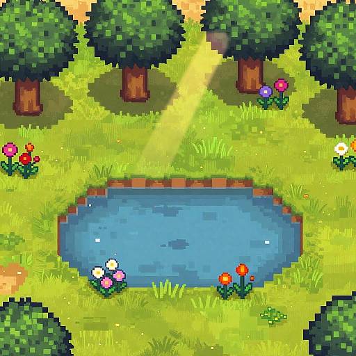 Pixelated Stardew Valley Farm Scene