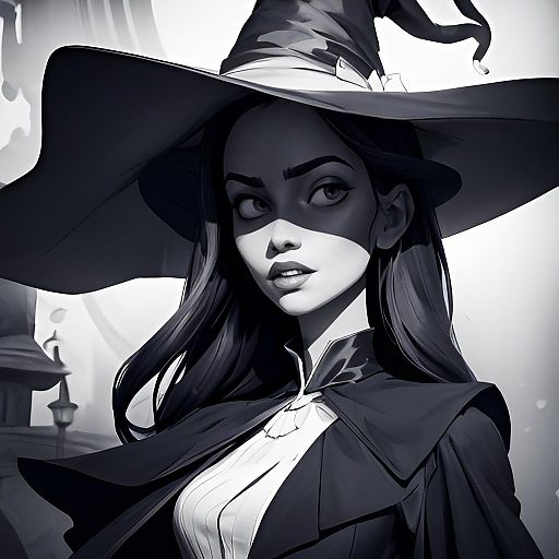 Elegant Witch Gazing with Cheeky Charm