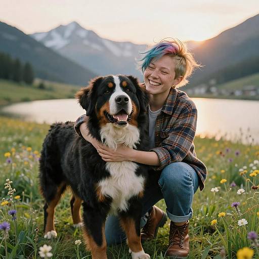Joyful Embrace in a Mountain Meadow