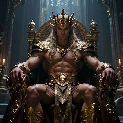 Muscular Elf King on Ornate Throne