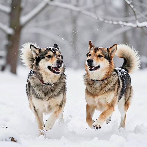 Energetic Dogs Playing in Snow
