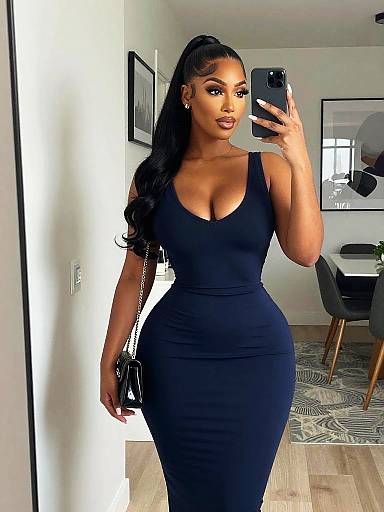 Stylish Mirror Selfie in Navy Dress