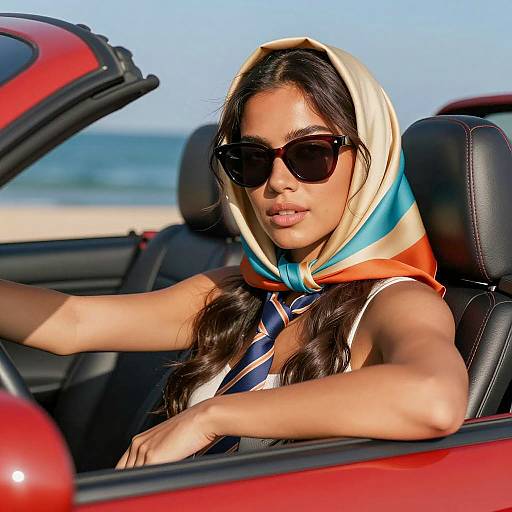 Confident Woman in a Convertible Car