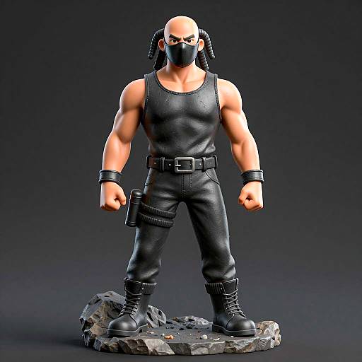 Intense Muscular Figure in Black Attire