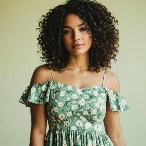Woman in Floral Dress with Curly Hair