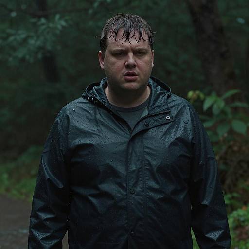Mysterious Man in Rainy Forest