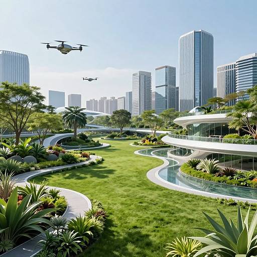 Futuristic City Park with Nature