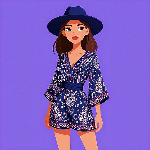 Bohemian Woman in Paisley Dress