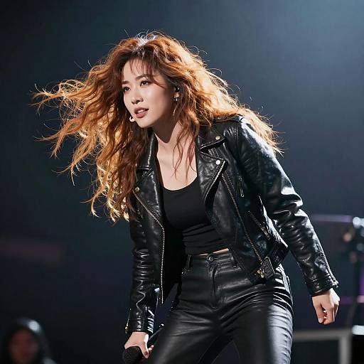 Dynamic Female Rock Musician Mid-Motion