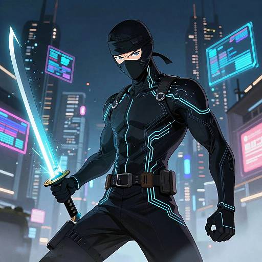 Cyber Ninja in Futuristic Neon City