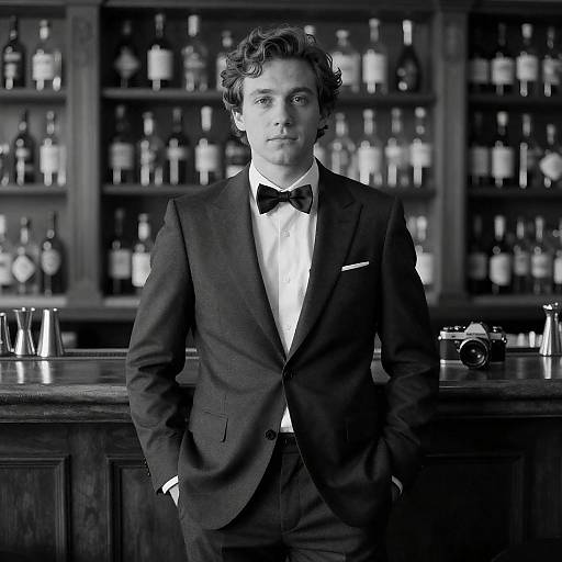 Gentleman in Suit Behind Bar