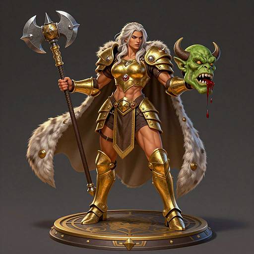 Fierce Female Warrior in Golden Armor