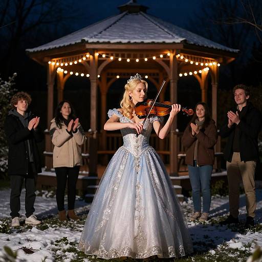 Elegant Violinist in Enchanted Night Garden