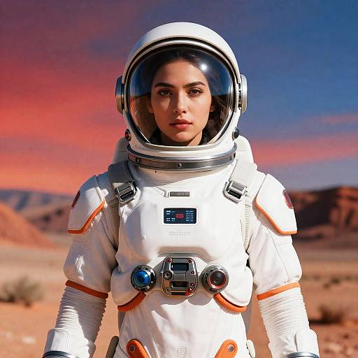 Futuristic Woman in White Spacesuit