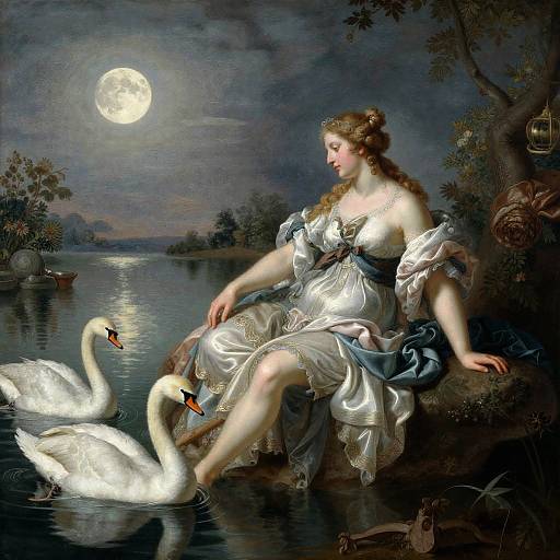 Leda by Moonlit Serene Lake