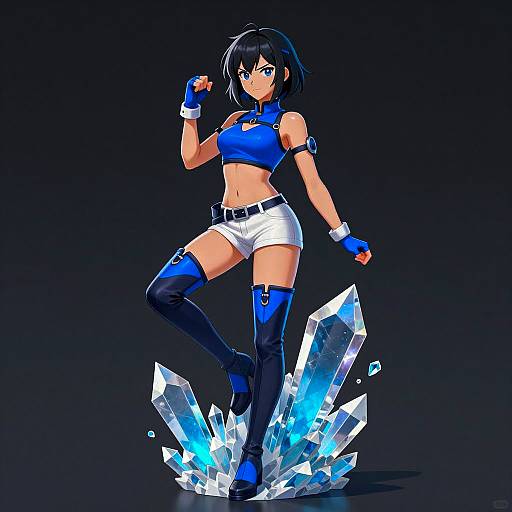 Confident Female Character on Crystal Base