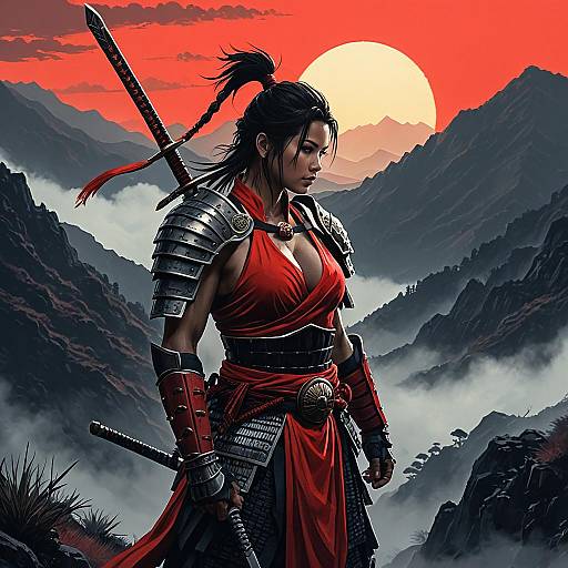 Armored Samurai Warrior at Sunset