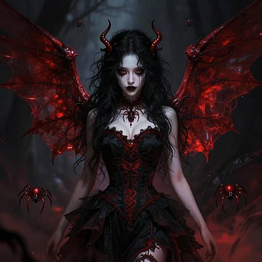 Gothic Fantasy Woman with Red Wings
