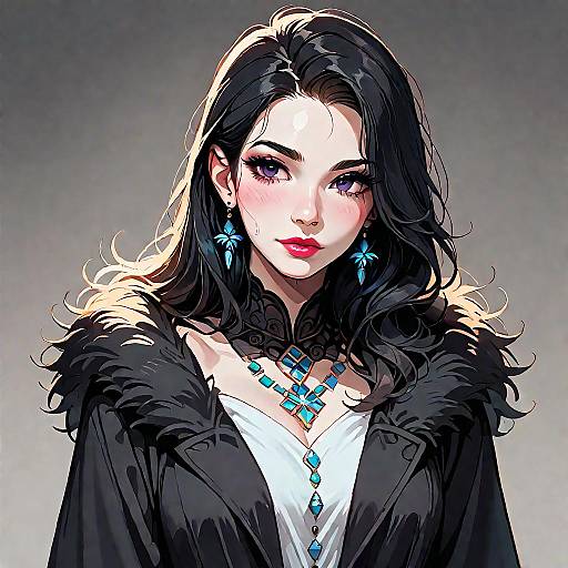 Elegant Woman in Fur Coat with Blue Jewelry